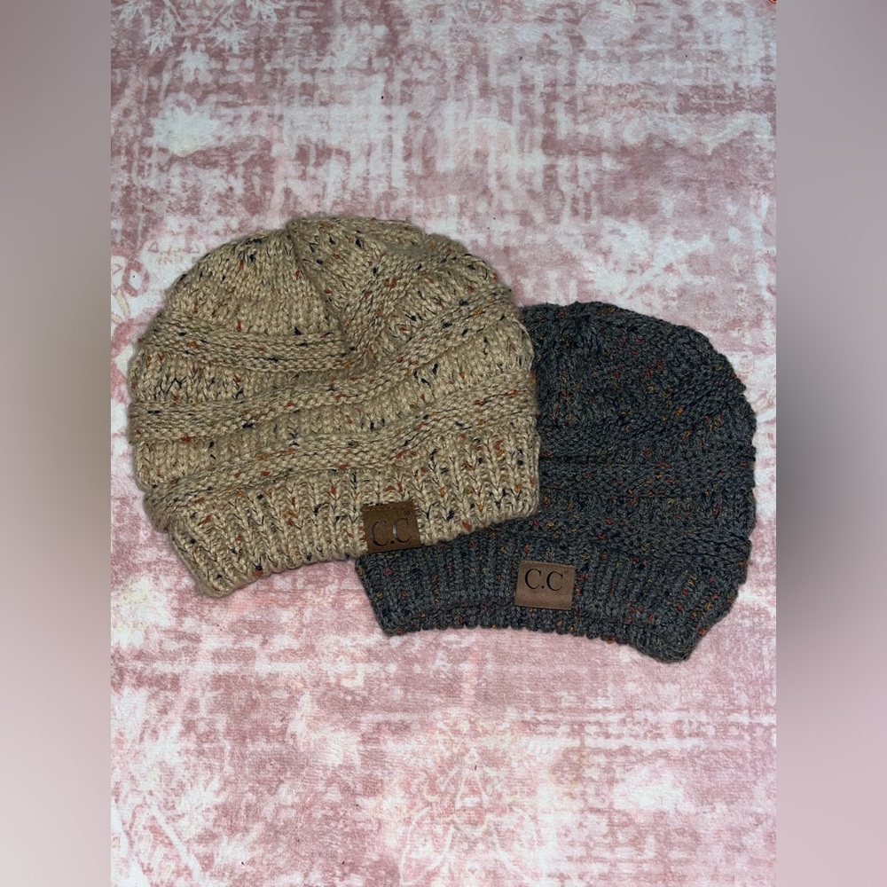 C.C Cozy Knit Beanie Duo in Brown and Gray